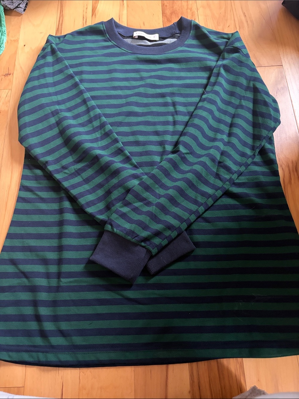 Women's Navy and Green Striped Short-Sleeve Tee